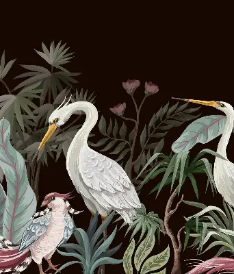 Modern roller blind with birds in the leaves print