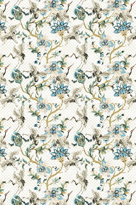Fabric roller blind with a flowers and birds pattern