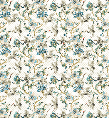 Fabric roller blind with a flowers and birds pattern