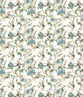 Fabric roller blind with a flowers and birds pattern