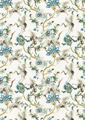Fabric roller blind with a flowers and birds pattern