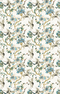Fabric roller blind with a flowers and birds pattern