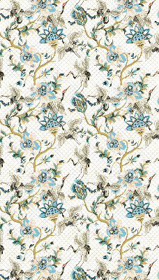 Fabric roller blind with a flowers and birds pattern