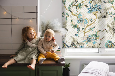 Fabric roller blind Flowers and birds