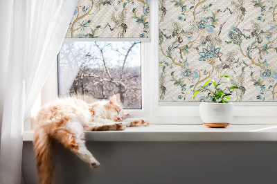 Fabric roller blind Flowers and birds