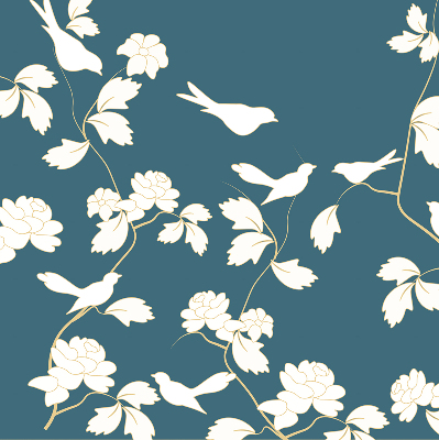 Modern roller blind White birds on white flowers