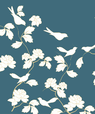 Modern roller blind with a white birds on white flowers pattern