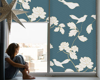 Modern roller blind White birds on white flowers