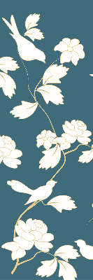 Modern roller blind with a white birds on white flowers pattern