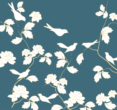 Modern roller blind White birds on white flowers