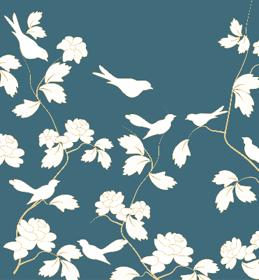 Modern roller blind with a white birds on white flowers pattern