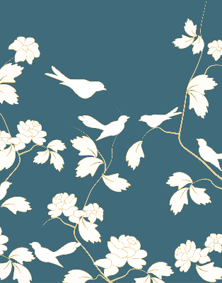 Modern roller blind White birds on white flowers