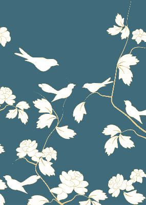 Modern roller blind White birds on white flowers