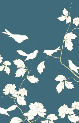 Modern roller blind with a white birds on white flowers pattern