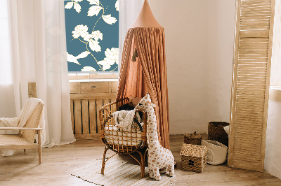 Modern roller blind White birds on white flowers