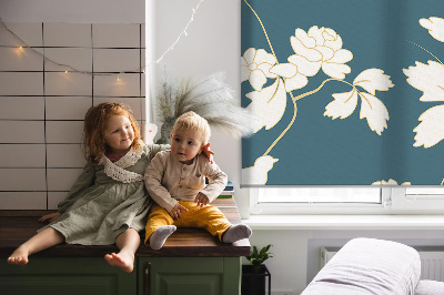 Modern roller blind with a white birds on white flowers pattern
