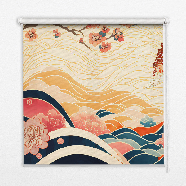 Roller blind for large window a wave of flowers print