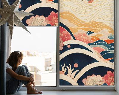 Roller blind for large window a wave of flowers print
