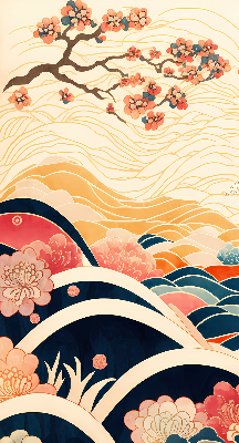 Roller blind for large window a wave of flowers print