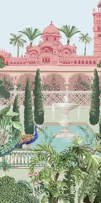 Fabric roller blind Palace with a garden