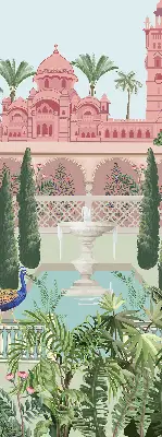 Fabric roller blind with palace and garden print