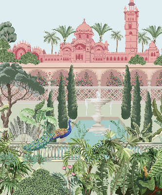 Fabric roller blind Palace with a garden