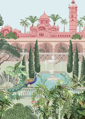 Fabric roller blind Palace with a garden