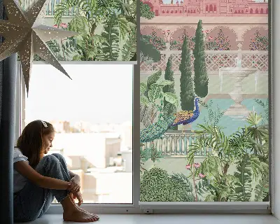 Fabric roller blind with palace and garden print