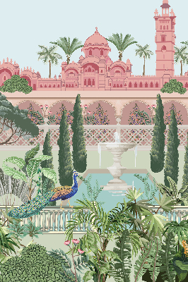 Fabric roller blind Palace with a garden