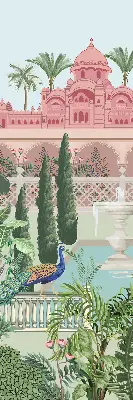 Fabric roller blind with palace and garden print