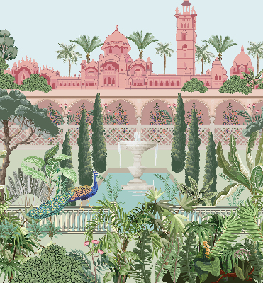 Fabric roller blind Palace with a garden