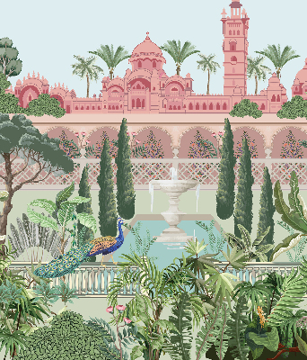 Fabric roller blind Palace with a garden
