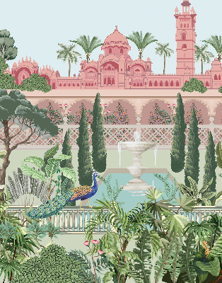 Fabric roller blind Palace with a garden