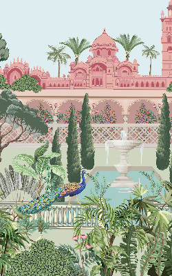 Fabric roller blind Palace with a garden