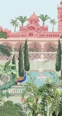 Fabric roller blind Palace with a garden