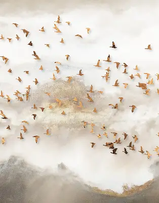 Roller blind for large window A flock of birds design