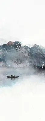 Fabric roller blind painted mountains design