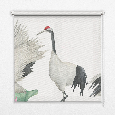 Modern roller blind with Cranes in the lilies print