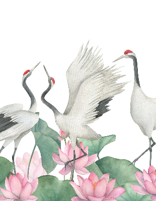 Modern roller blind Cranes in the lilies
