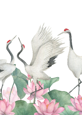 Modern roller blind Cranes in the lilies
