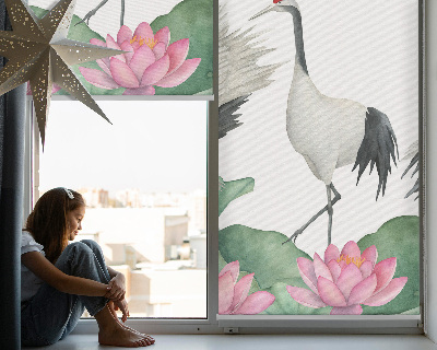 Modern roller blind Cranes in the lilies