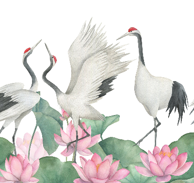 Modern roller blind Cranes in the lilies