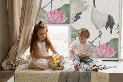 Modern roller blind Cranes in the lilies
