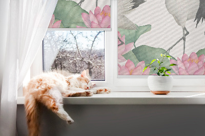 Modern roller blind Cranes in the lilies