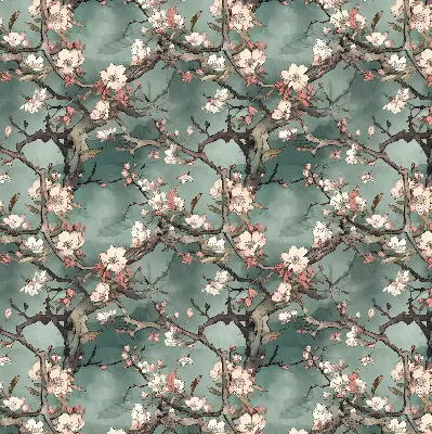 Fabric roller blind with a flowers on the tree pattern