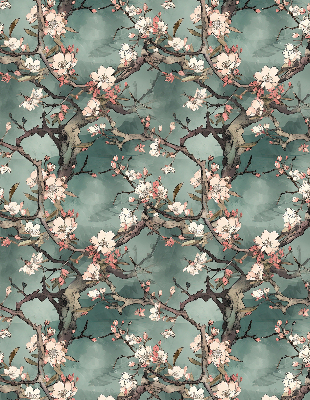 Fabric roller blind Flowers on the tree
