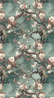 Fabric roller blind with a flowers on the tree pattern