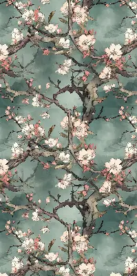 Fabric roller blind with a flowers on the tree pattern