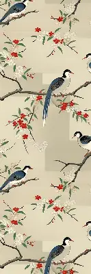 Fabric roller blind with a birds on a tree print