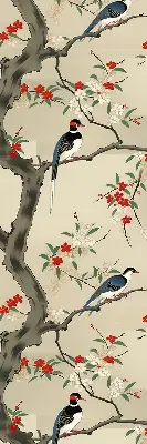 Fabric roller blind with a birds on a tree print